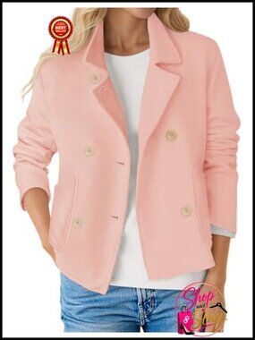 Cropped Blazer Double Breasted Button Suit Jacket Notch Lapel